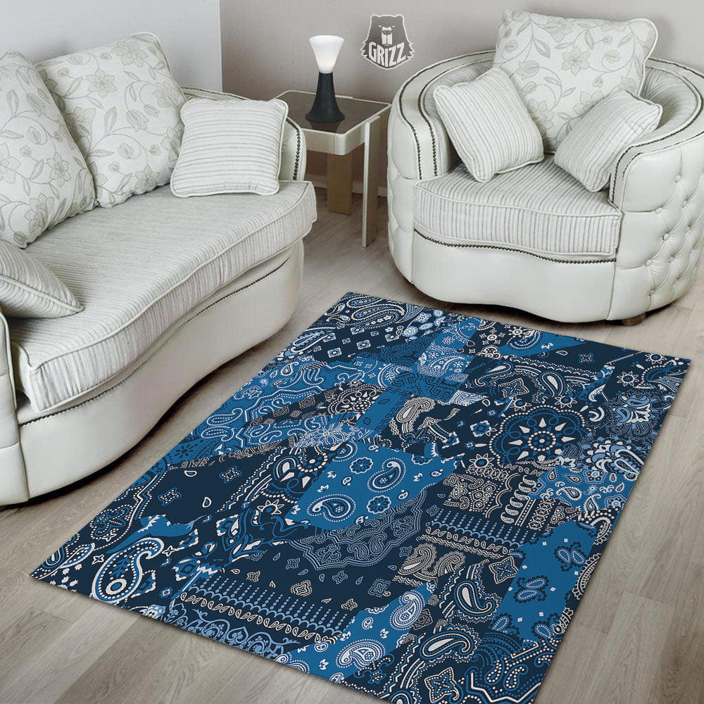 Bandana Blue Paisley Print Pattern Floor Mat-grizzshop