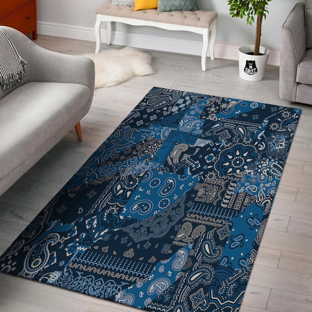 Bandana Blue Paisley Print Pattern Floor Mat-grizzshop