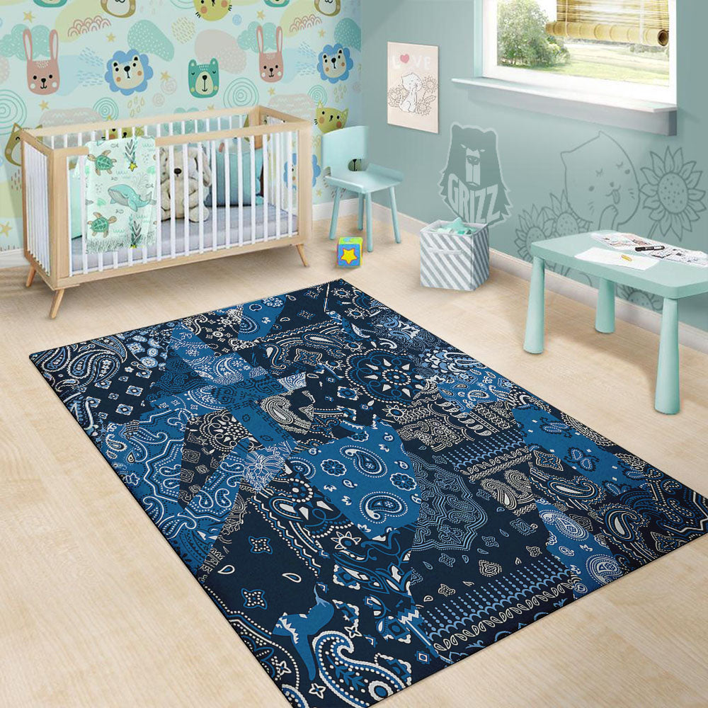 Bandana Blue Paisley Print Pattern Floor Mat-grizzshop