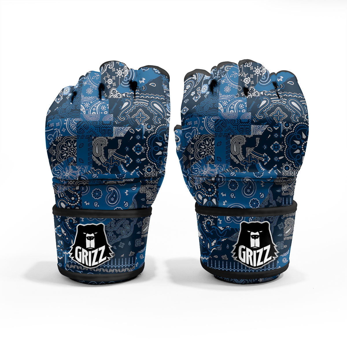 Bandana Blue Paisley Print Pattern MMA Gloves-grizzshop