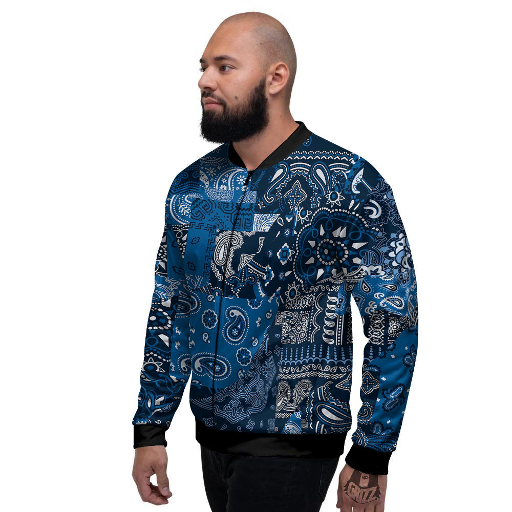 Bandana Blue Paisley Print Pattern Men's Bomber Jacket-grizzshop