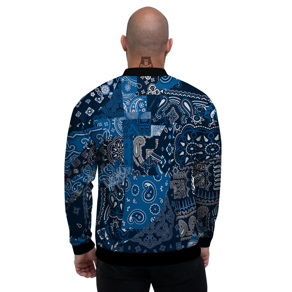 Bandana Blue Paisley Print Pattern Men's Bomber Jacket-grizzshop