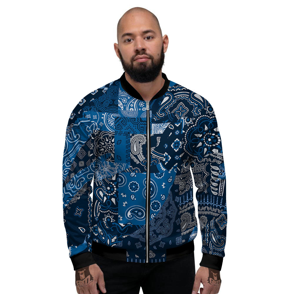 Bandana Blue Paisley Print Pattern Men's Bomber Jacket-grizzshop