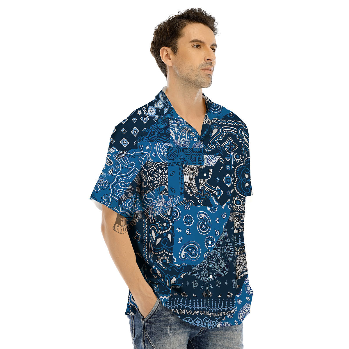 Bandana Blue Paisley Print Pattern Men's Hawaiian Shirt-grizzshop