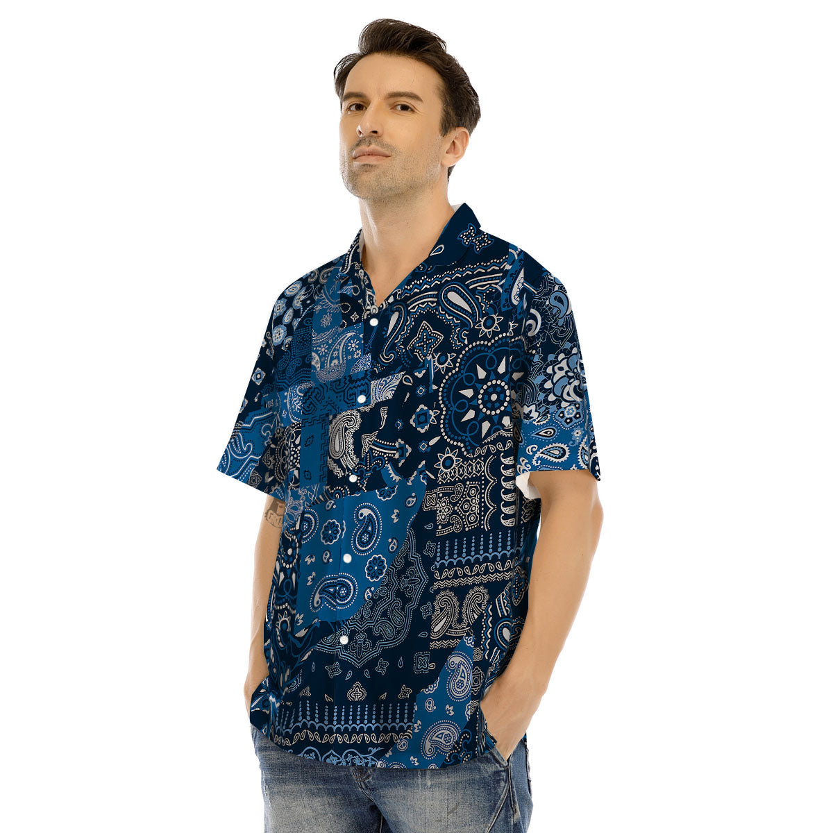 Bandana Blue Paisley Print Pattern Men's Hawaiian Shirt-grizzshop