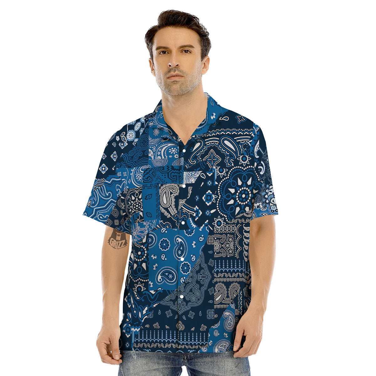 Bandana Blue Paisley Print Pattern Men's Hawaiian Shirt-grizzshop