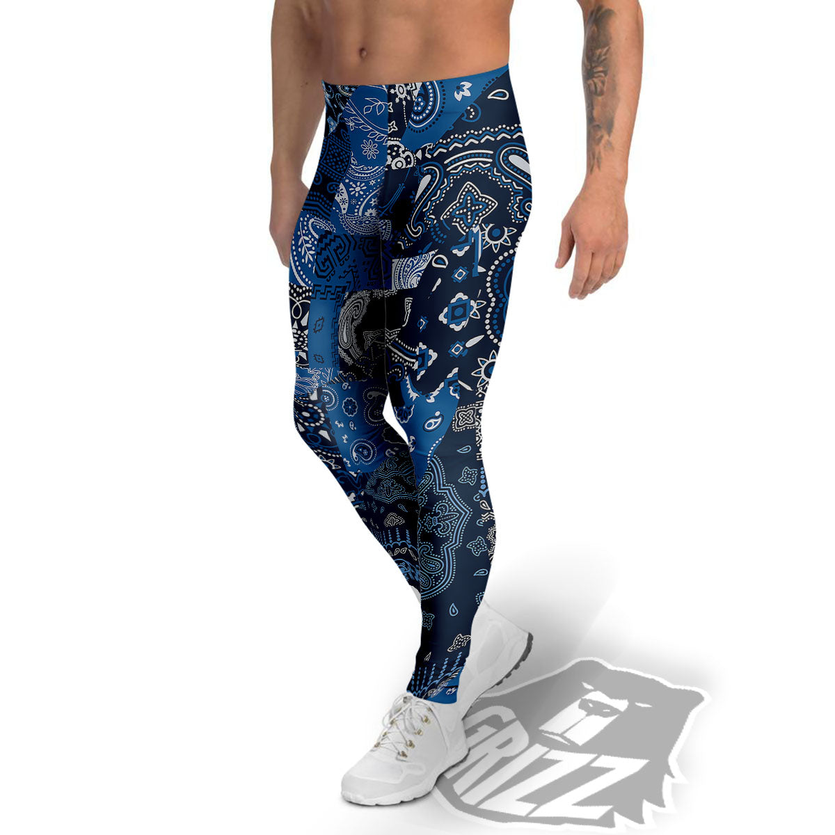 Bandana Blue Paisley Print Pattern Men's Leggings-grizzshop