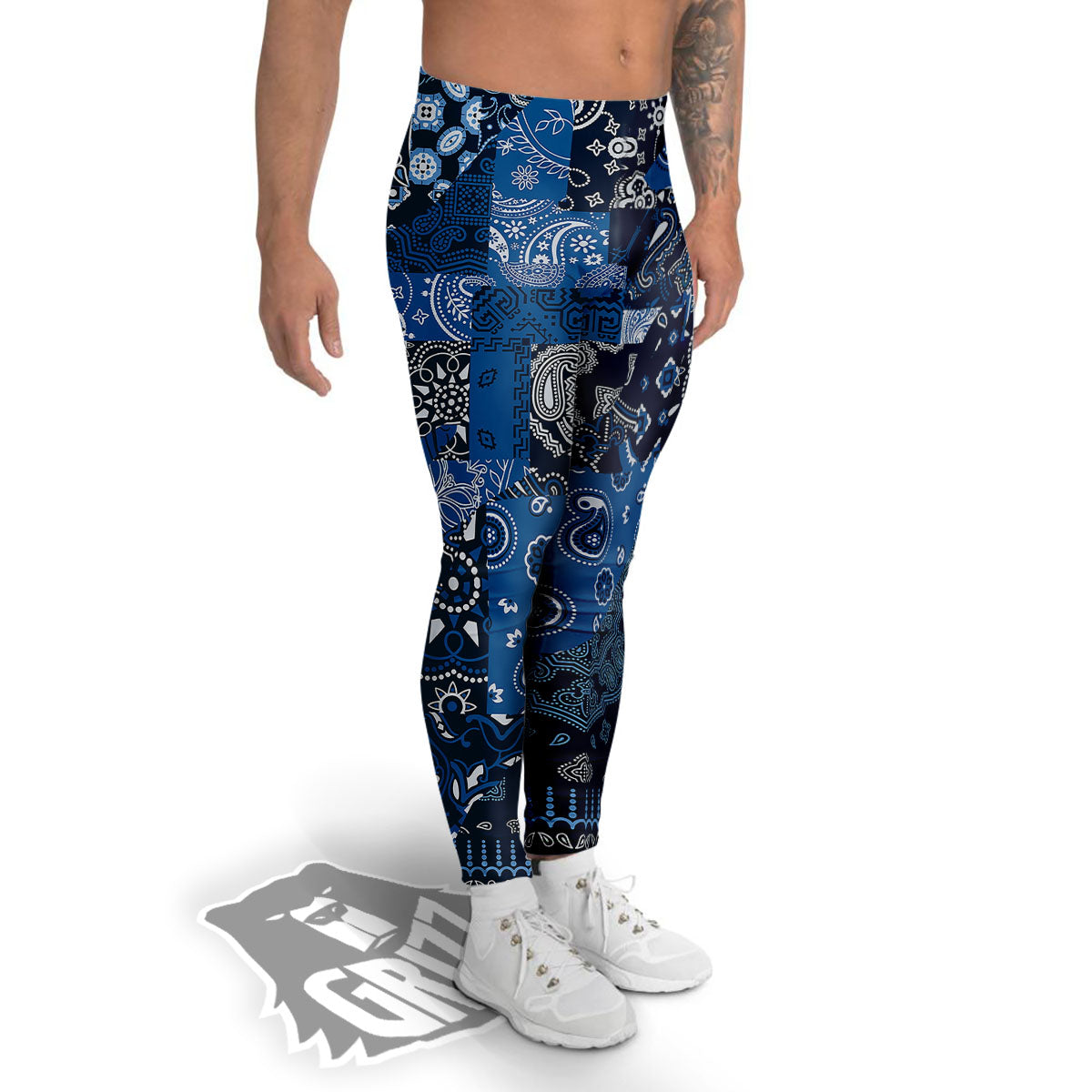 Bandana Blue Paisley Print Pattern Men's Leggings-grizzshop