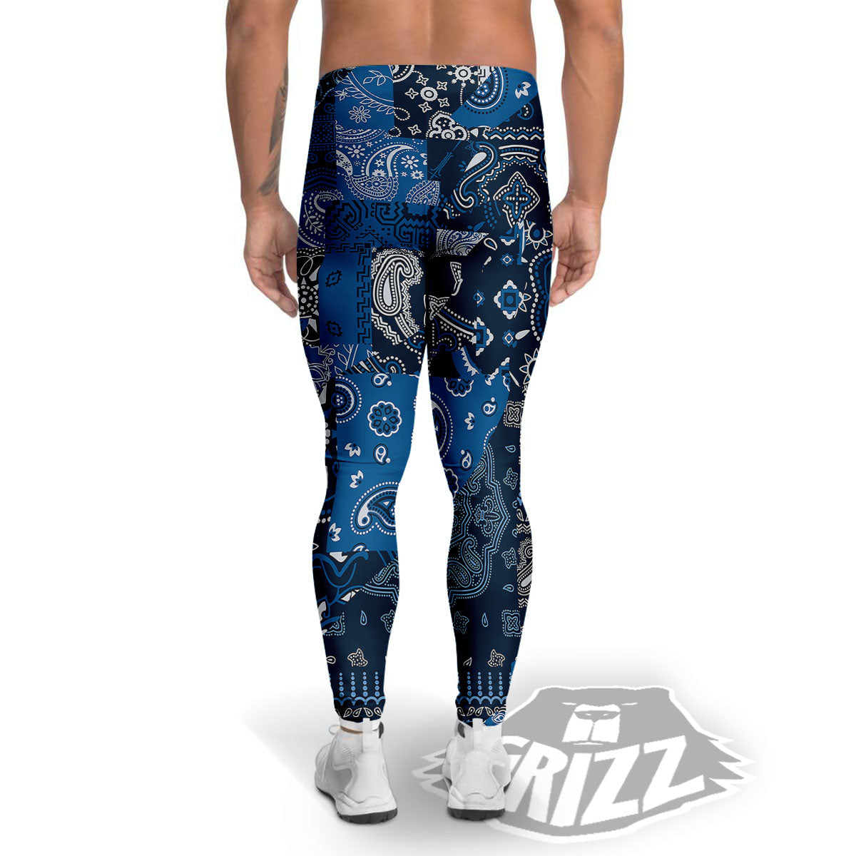 Bandana Blue Paisley Print Pattern Men's Leggings-grizzshop