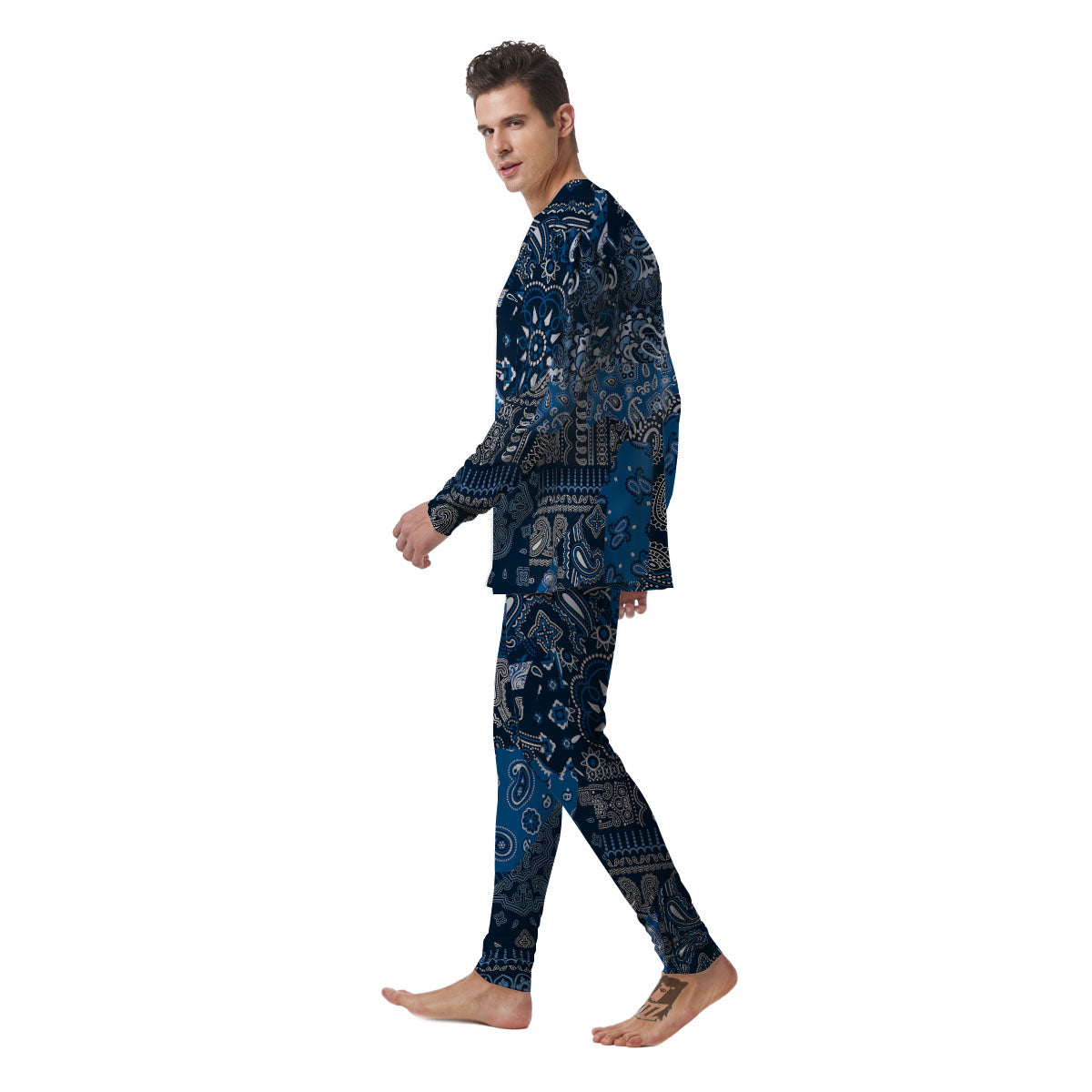 Bandana Blue Paisley Print Pattern Men's Pajamas-grizzshop