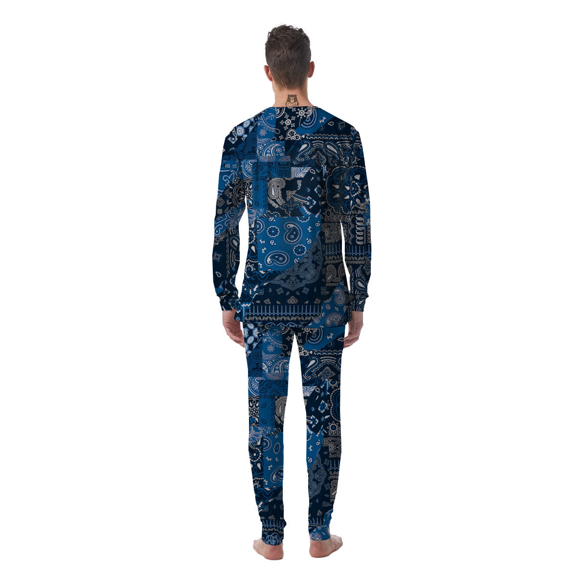 Bandana Blue Paisley Print Pattern Men's Pajamas-grizzshop