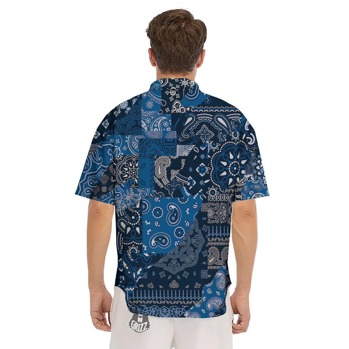 Bandana Blue Paisley Print Pattern Men's Short Sleeve Shirts-grizzshop