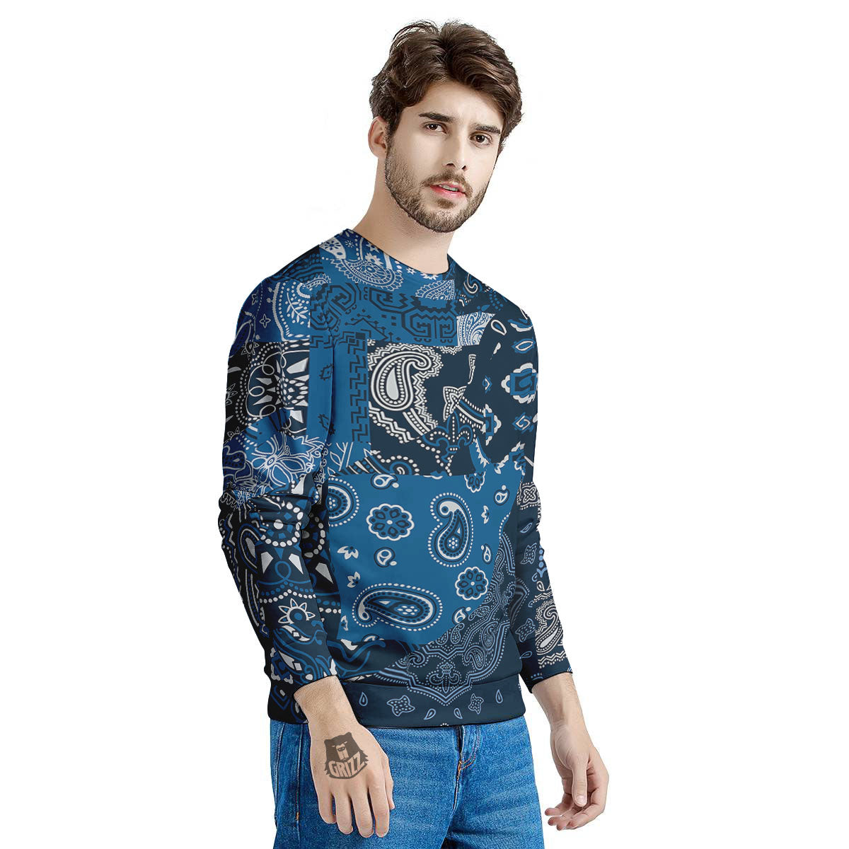 Bandana Blue Paisley Print Pattern Men's Sweatshirt-grizzshop