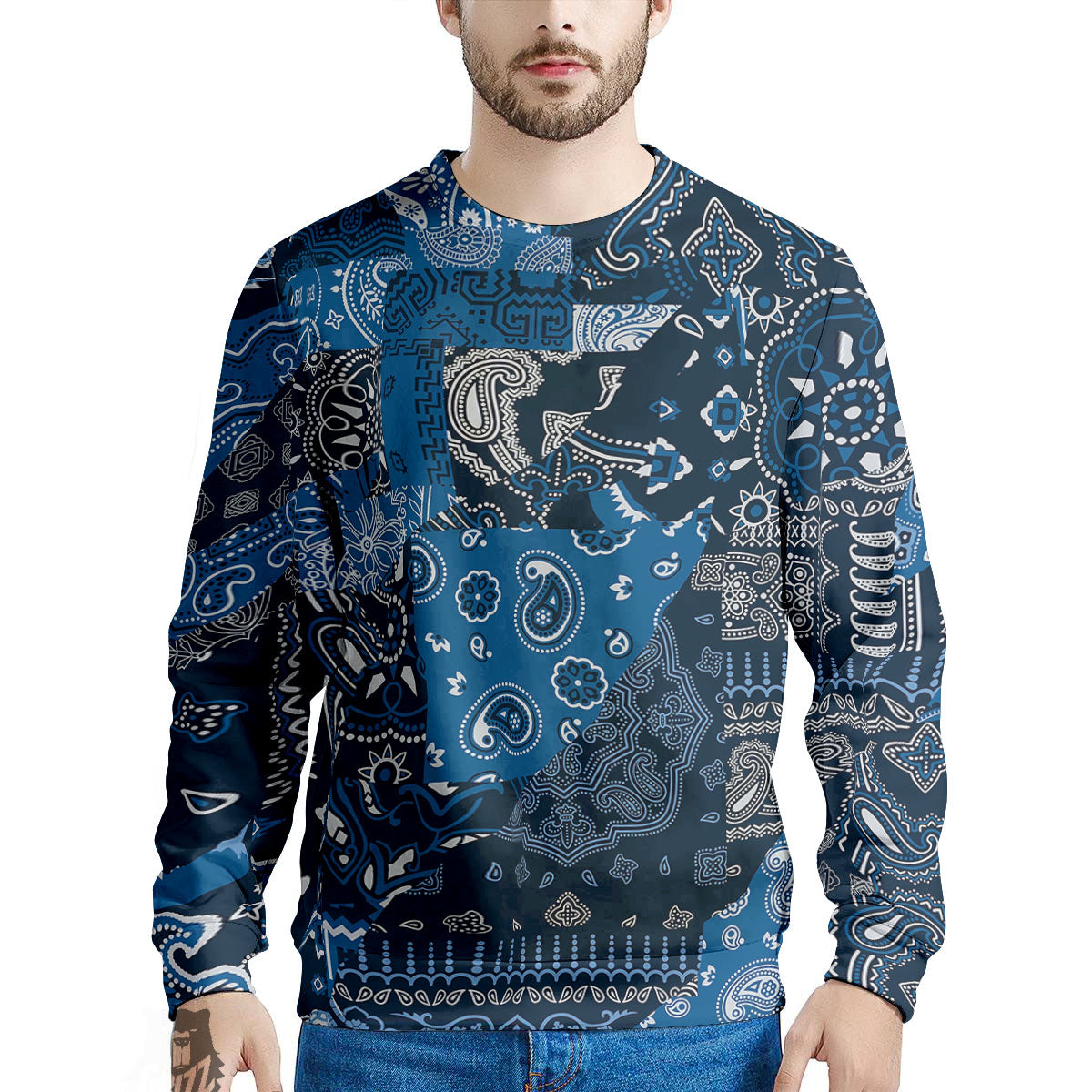 Bandana Blue Paisley Print Pattern Men's Sweatshirt-grizzshop