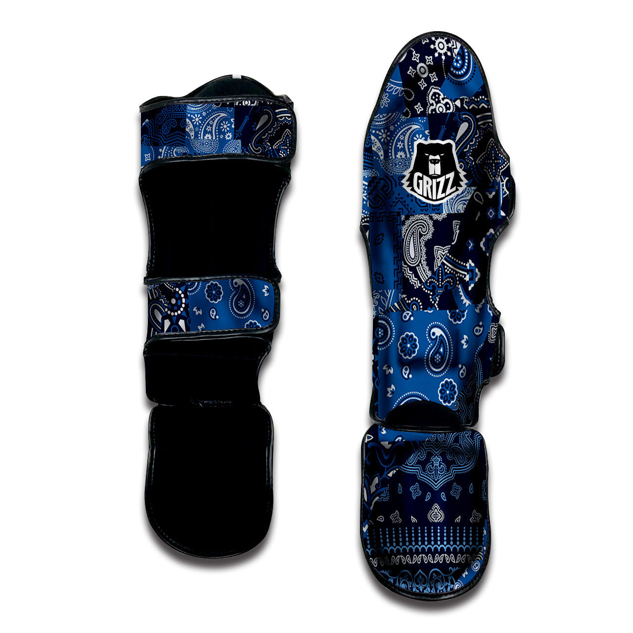 Bandana Blue Paisley Print Pattern Muay Thai Shin Guards-grizzshop