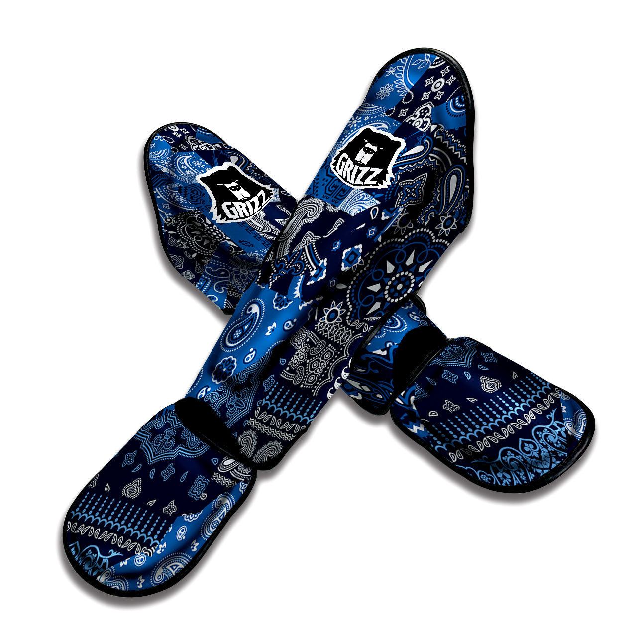 Bandana Blue Paisley Print Pattern Muay Thai Shin Guards-grizzshop