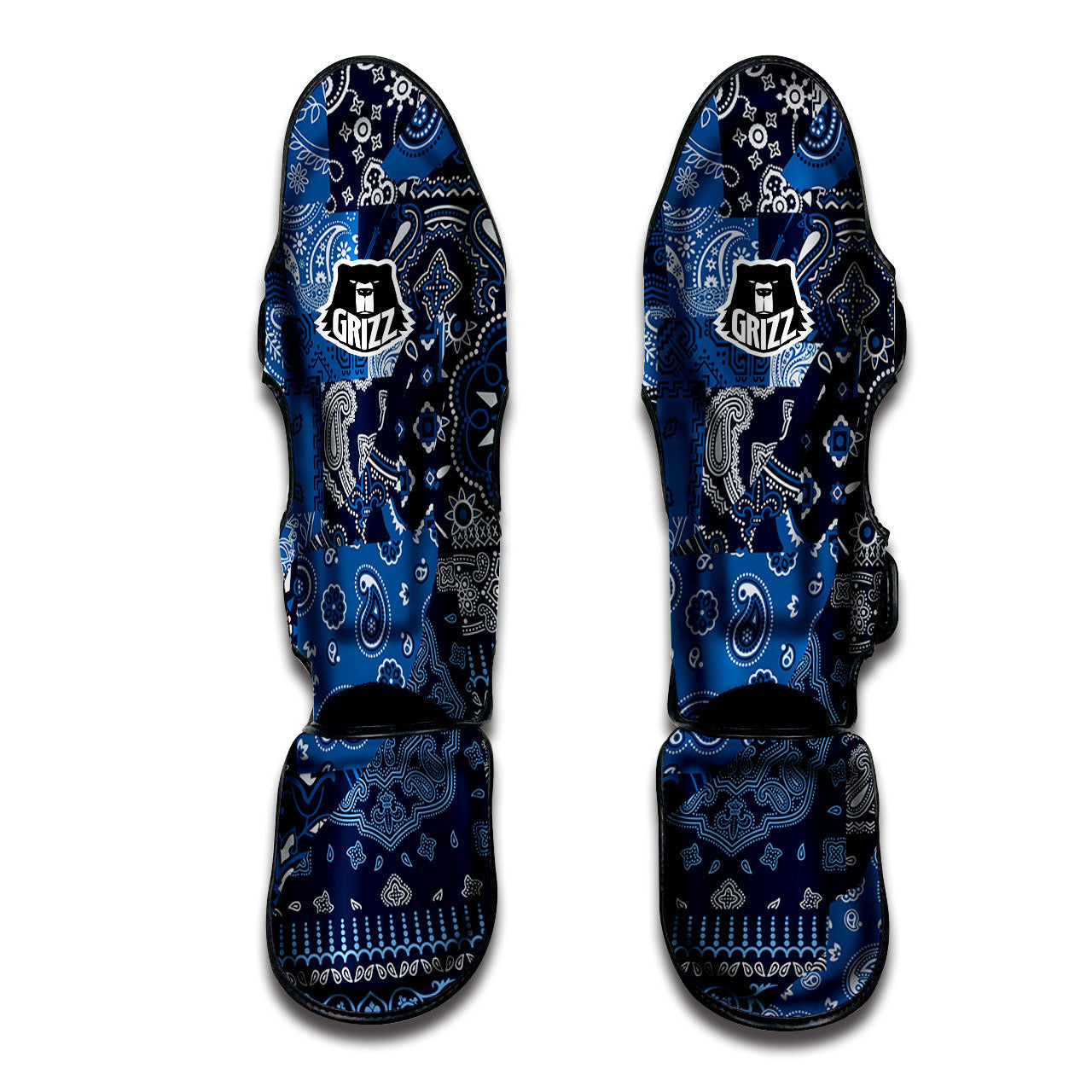 Bandana Blue Paisley Print Pattern Muay Thai Shin Guards-grizzshop