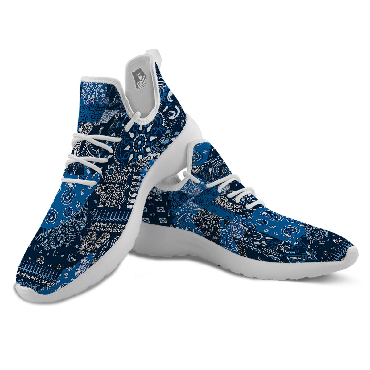 Bandana Blue Paisley Print Pattern White Athletic Shoes-grizzshop