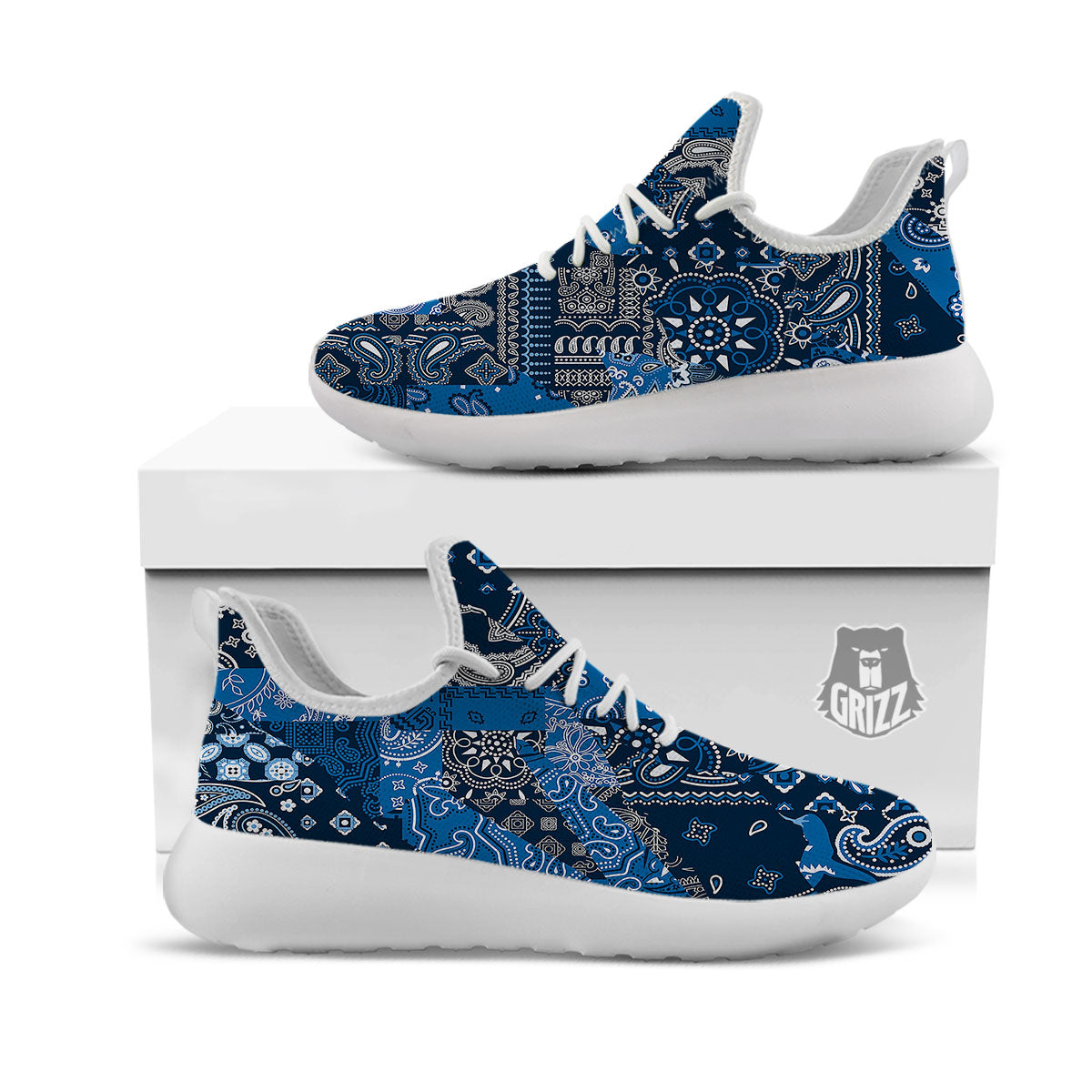 Bandana Blue Paisley Print Pattern White Athletic Shoes-grizzshop