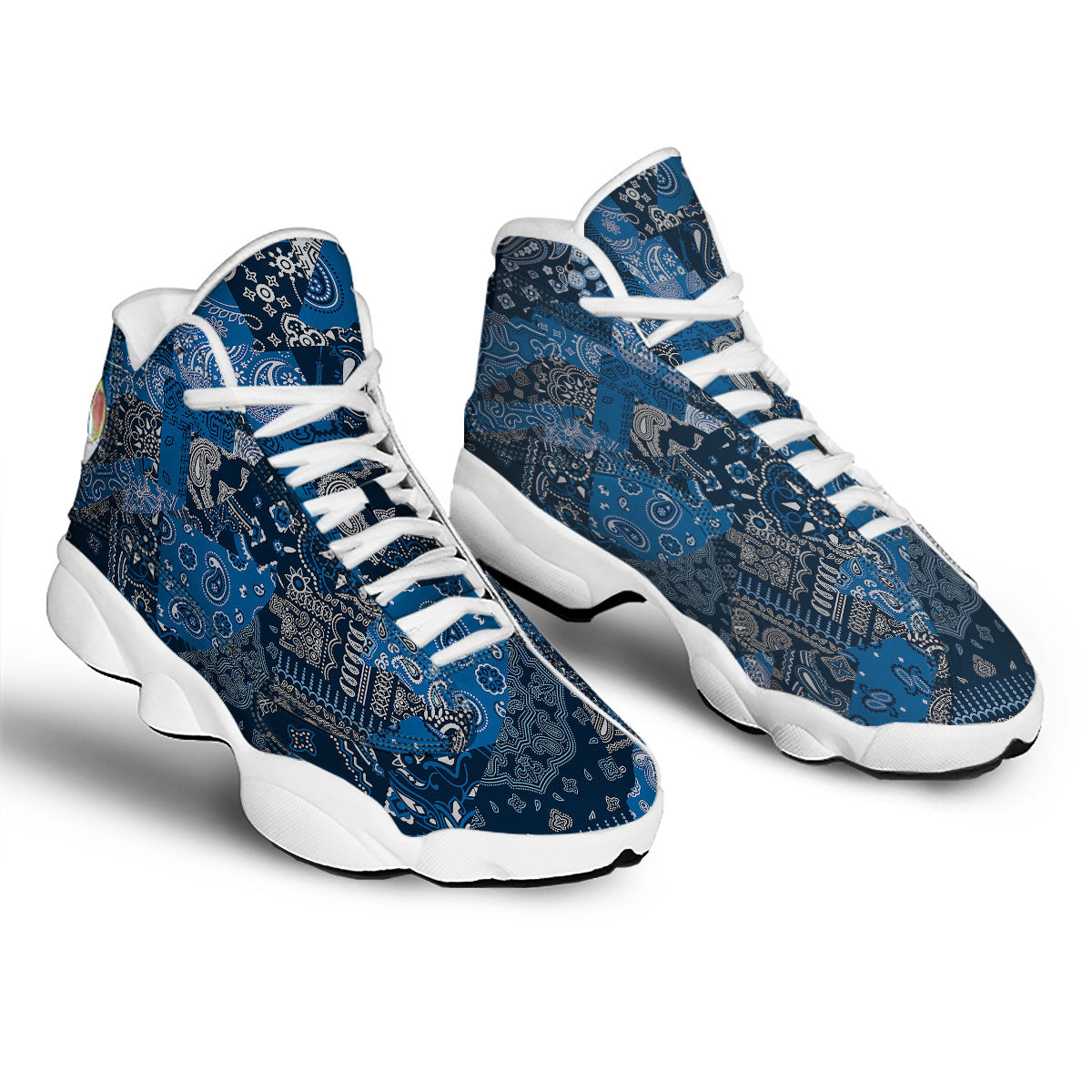 Bandana Blue Paisley Print Pattern White Basketball Shoes-grizzshop