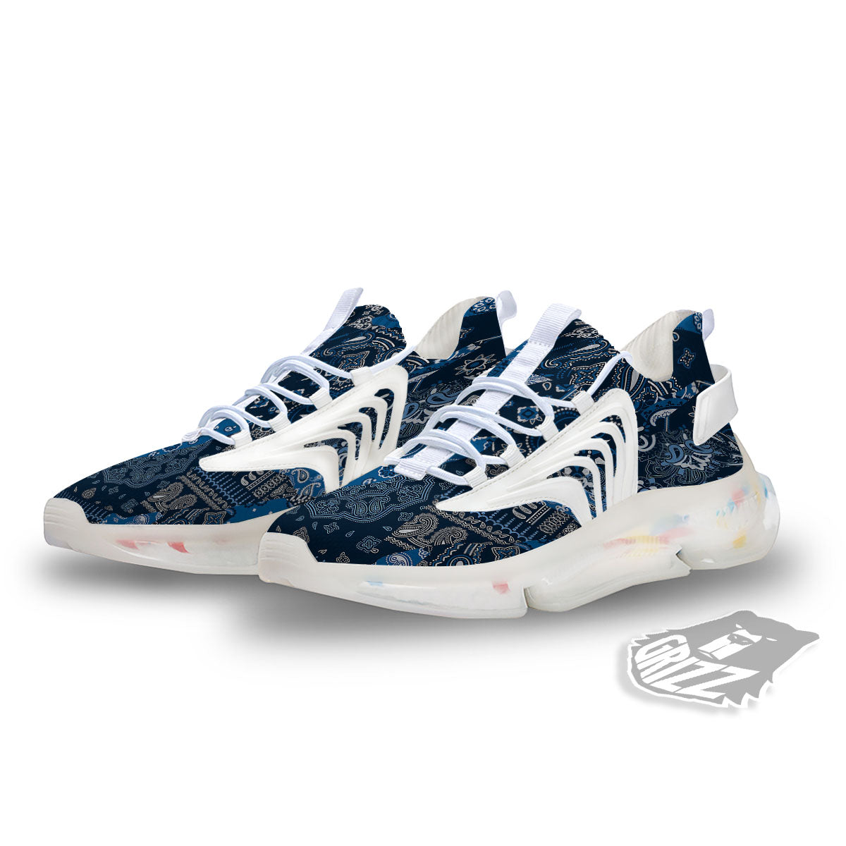 Bandana Blue Paisley Print Pattern White Gym Shoes-grizzshop