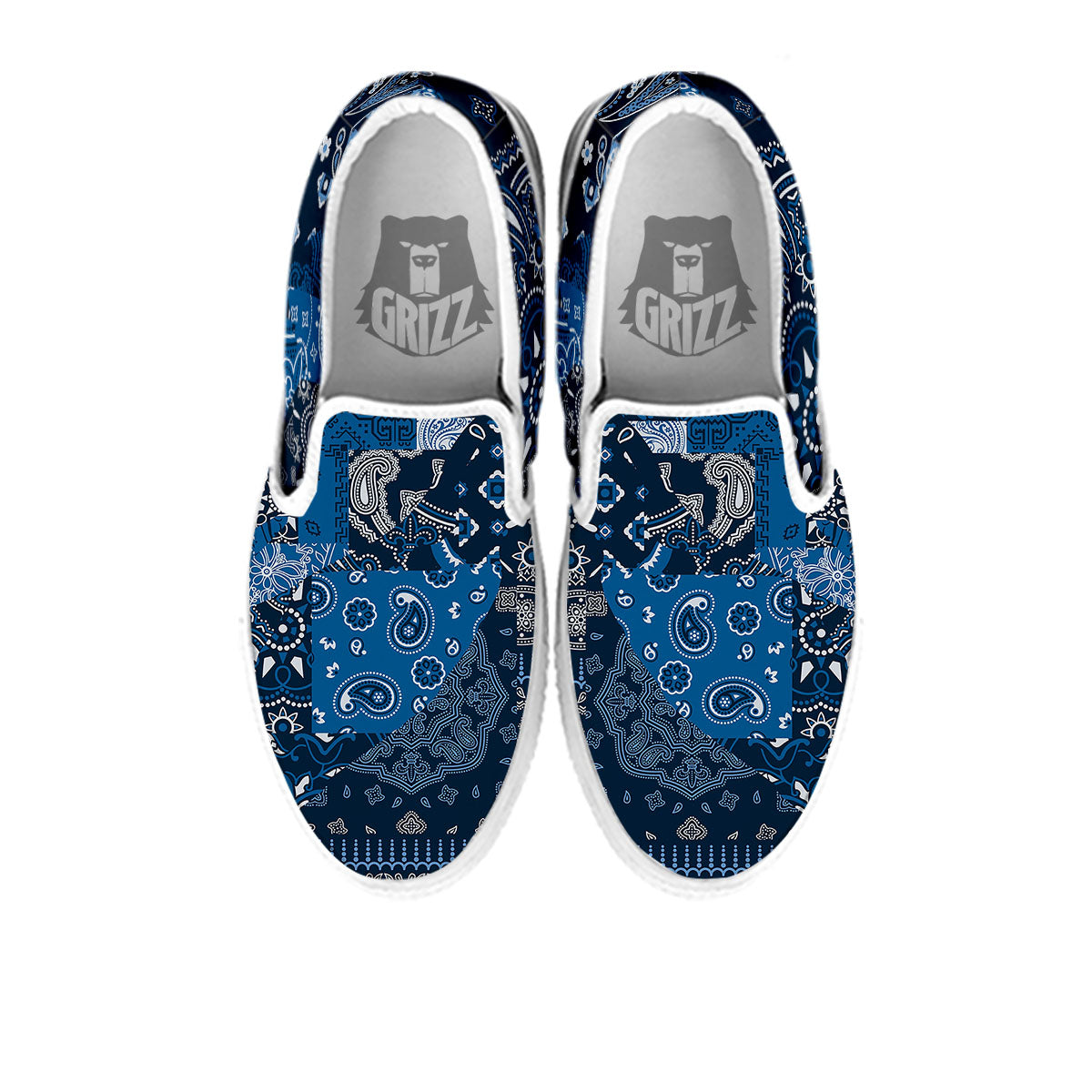 Bandana Blue Paisley Print Pattern White Slip On Shoes-grizzshop