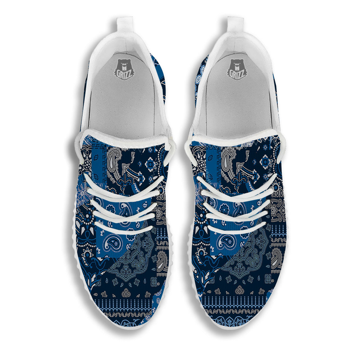 Bandana Blue Paisley Print Pattern White Walking Shoes-grizzshop