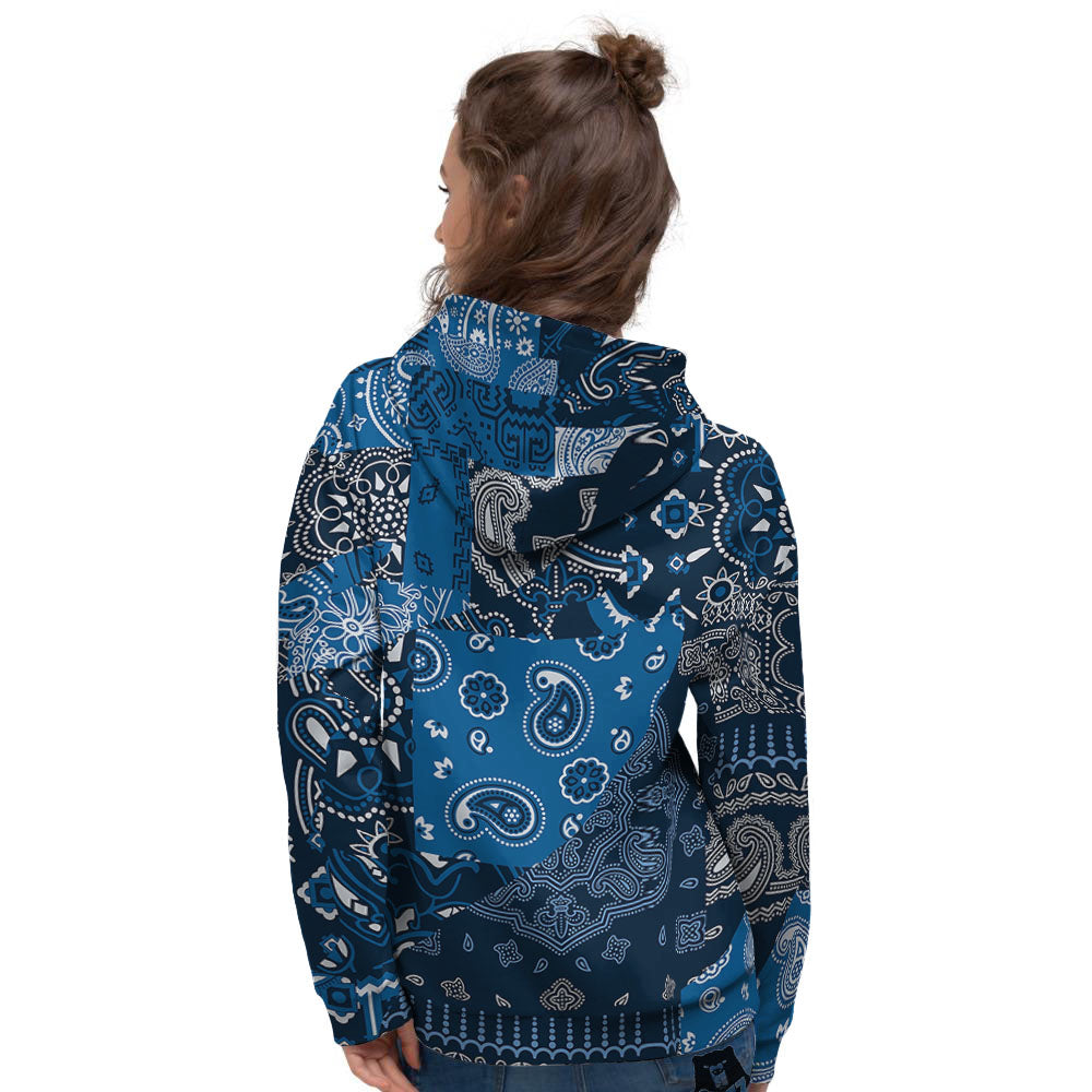 Bandana Blue Paisley Print Pattern Women's Hoodie-grizzshop