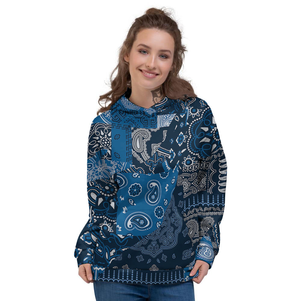 Bandana Blue Paisley Print Pattern Women's Hoodie-grizzshop