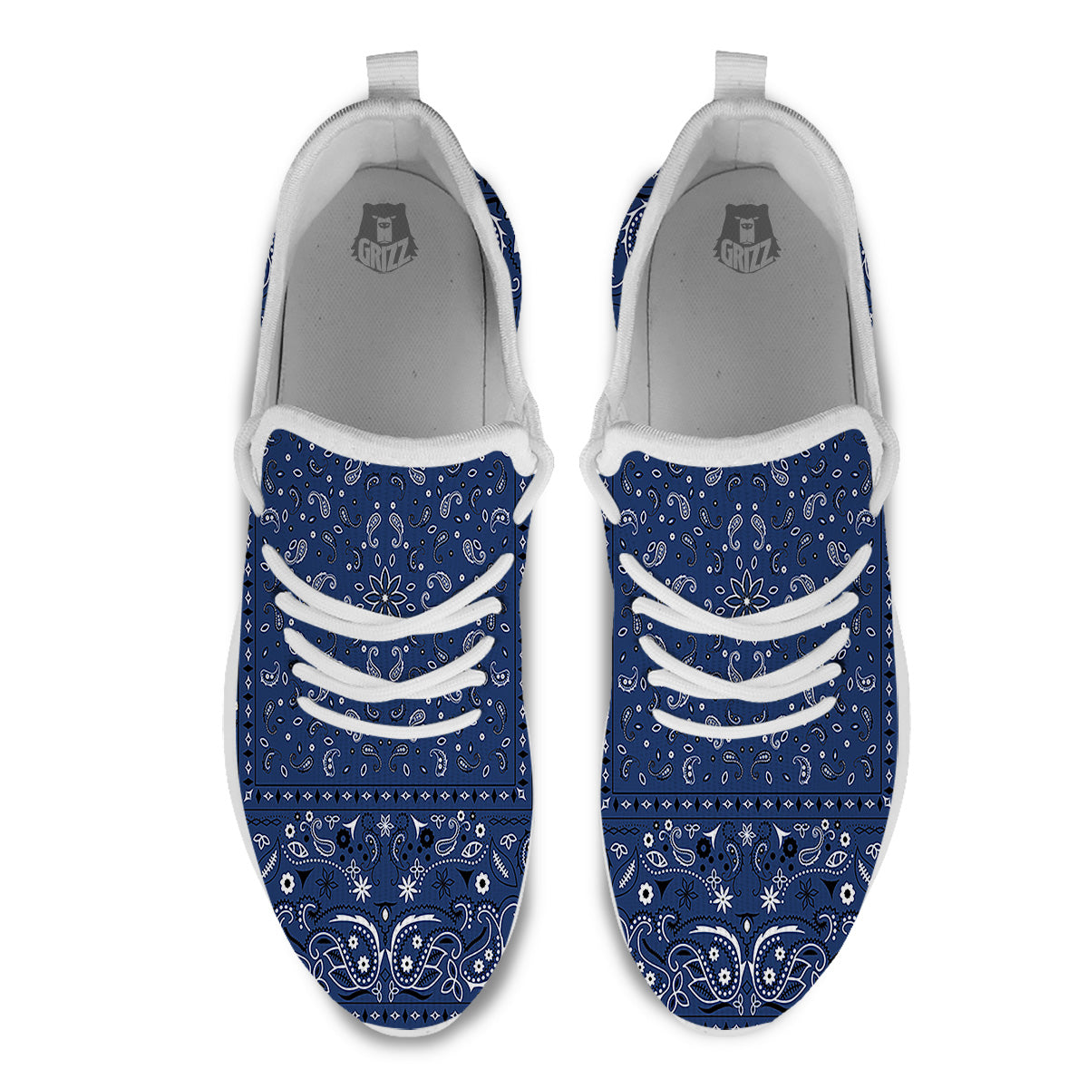 Bandana Blue Paisley Print White Athletic Shoes-grizzshop