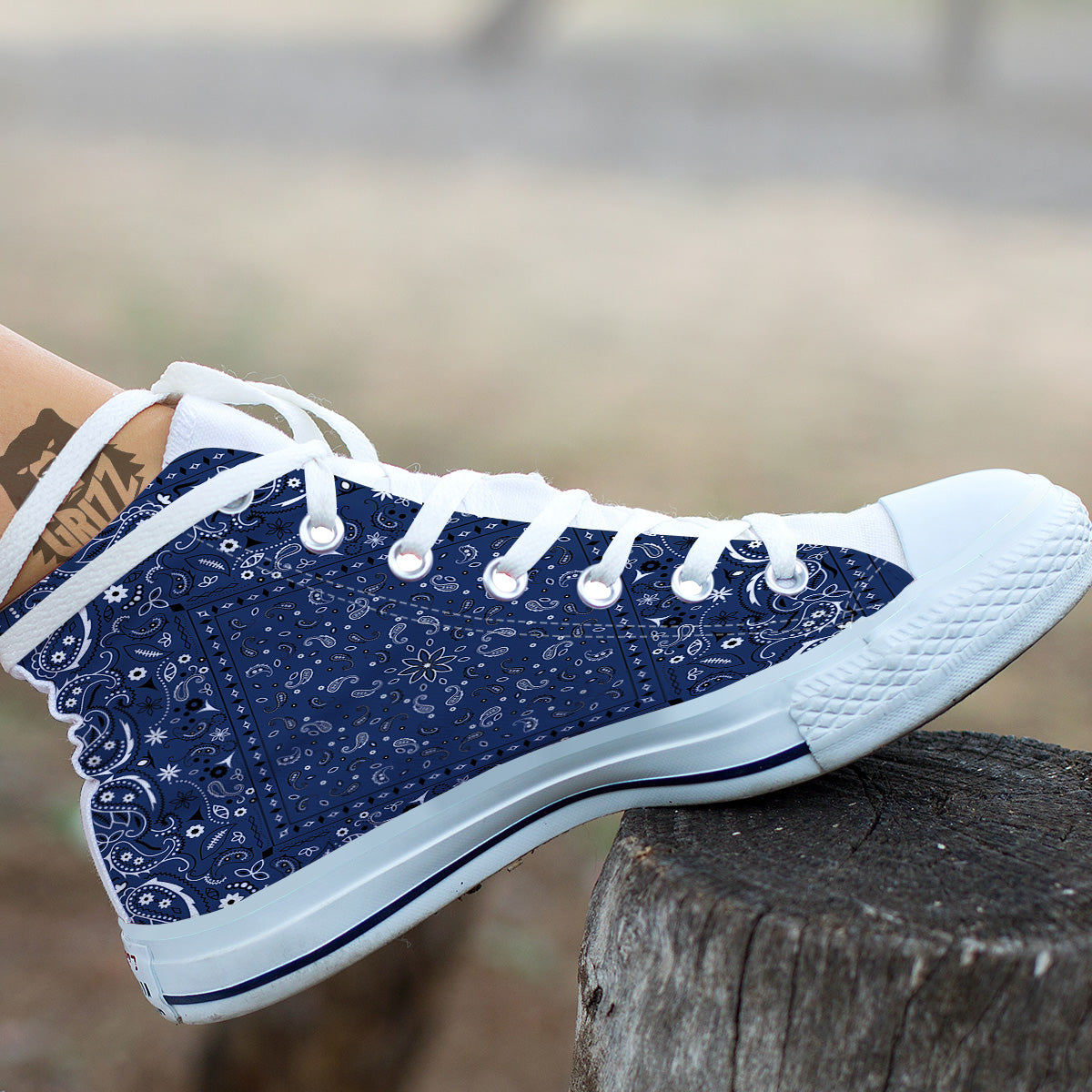 Bandana Blue Paisley Print White High Top Shoes-grizzshop