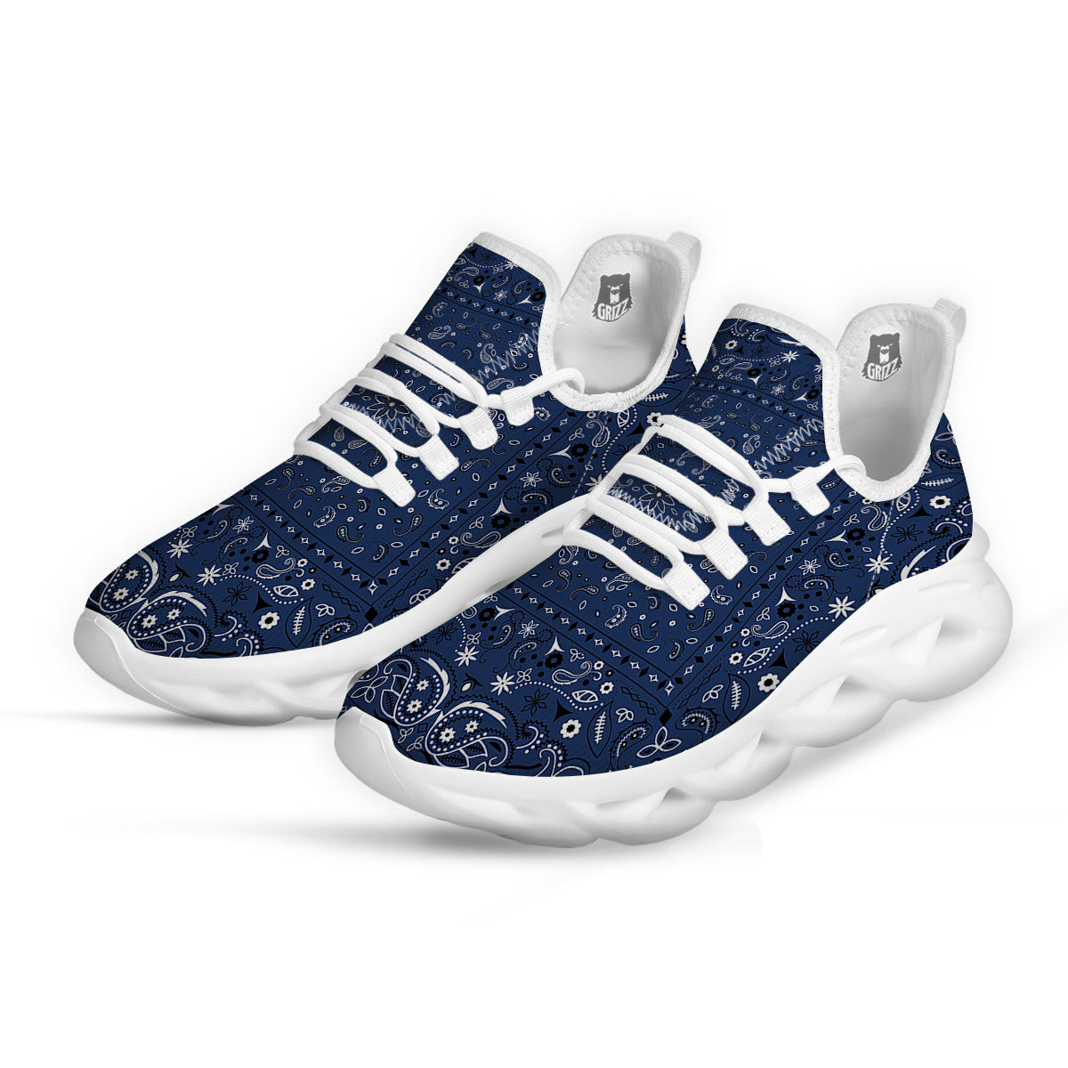 Bandana Blue Paisley Print White Running Shoes-grizzshop