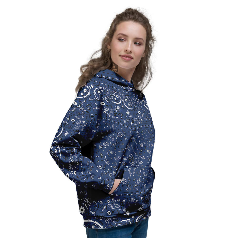 Bandana Blue Paisley Print Women's Hoodie-grizzshop