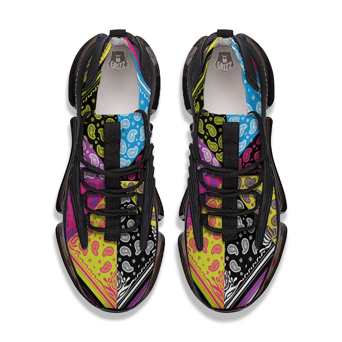 Bandana Paisley Colorful Square Print Black Gym Shoes-grizzshop