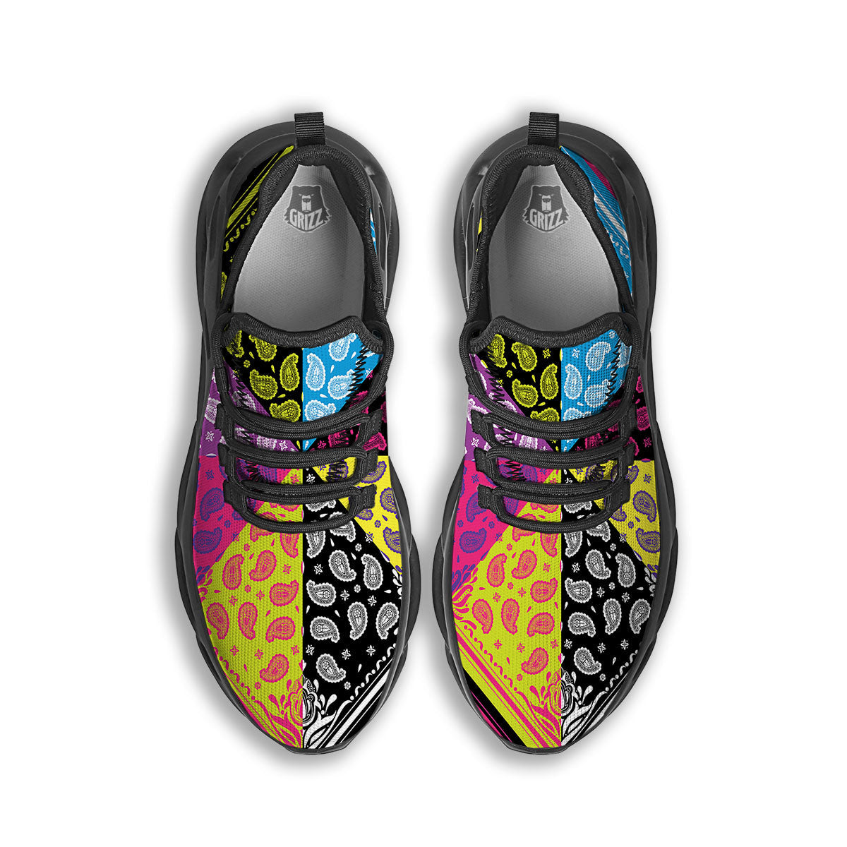 Bandana Paisley Colorful Square Print Black Running Shoes-grizzshop
