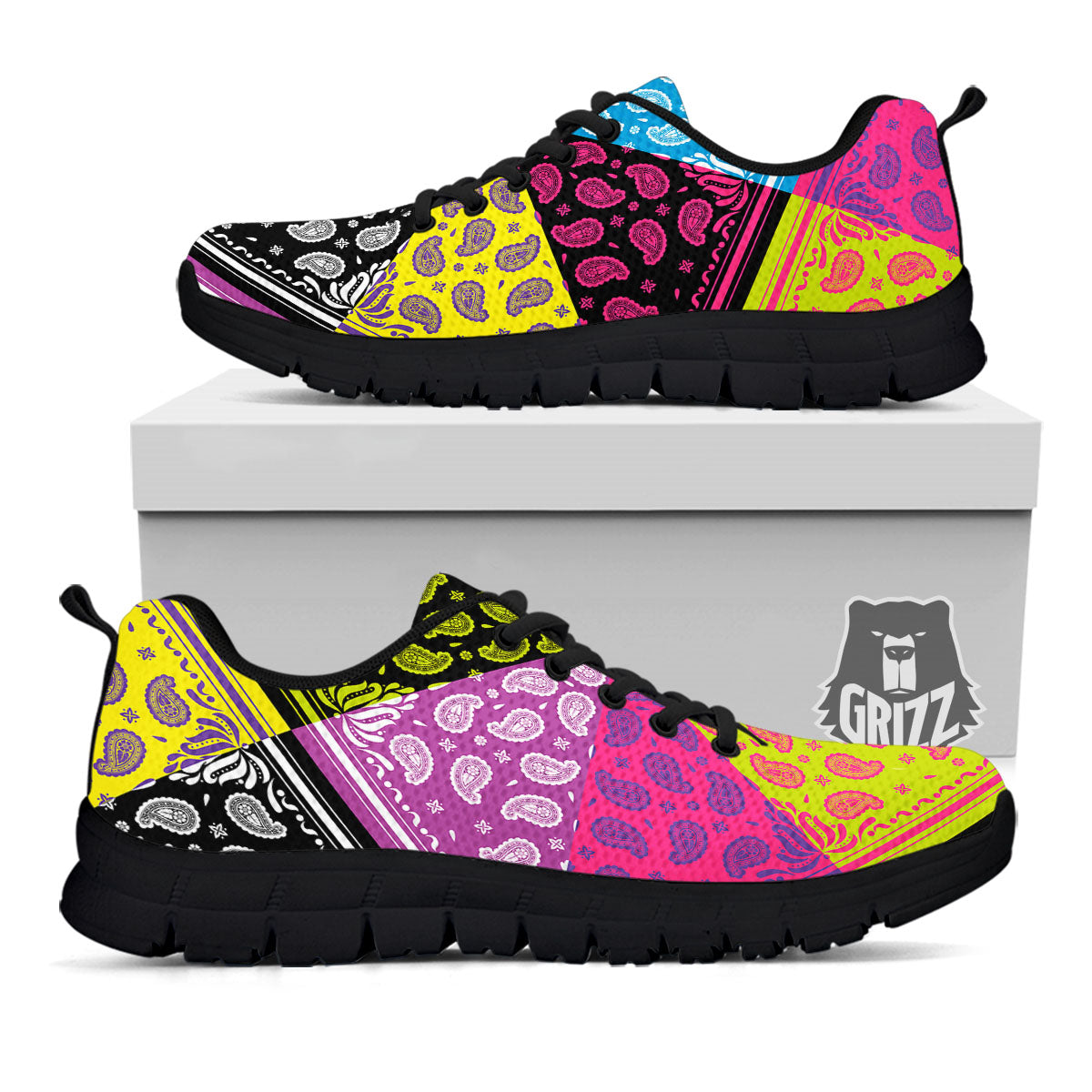 Bandana Paisley Colorful Square Print Black Sneaker-grizzshop
