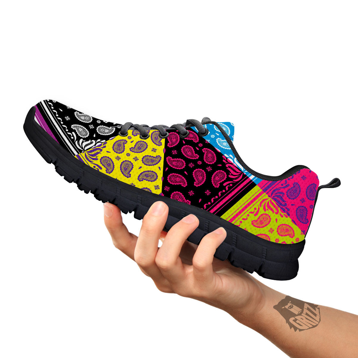 Bandana Paisley Colorful Square Print Black Sneaker-grizzshop