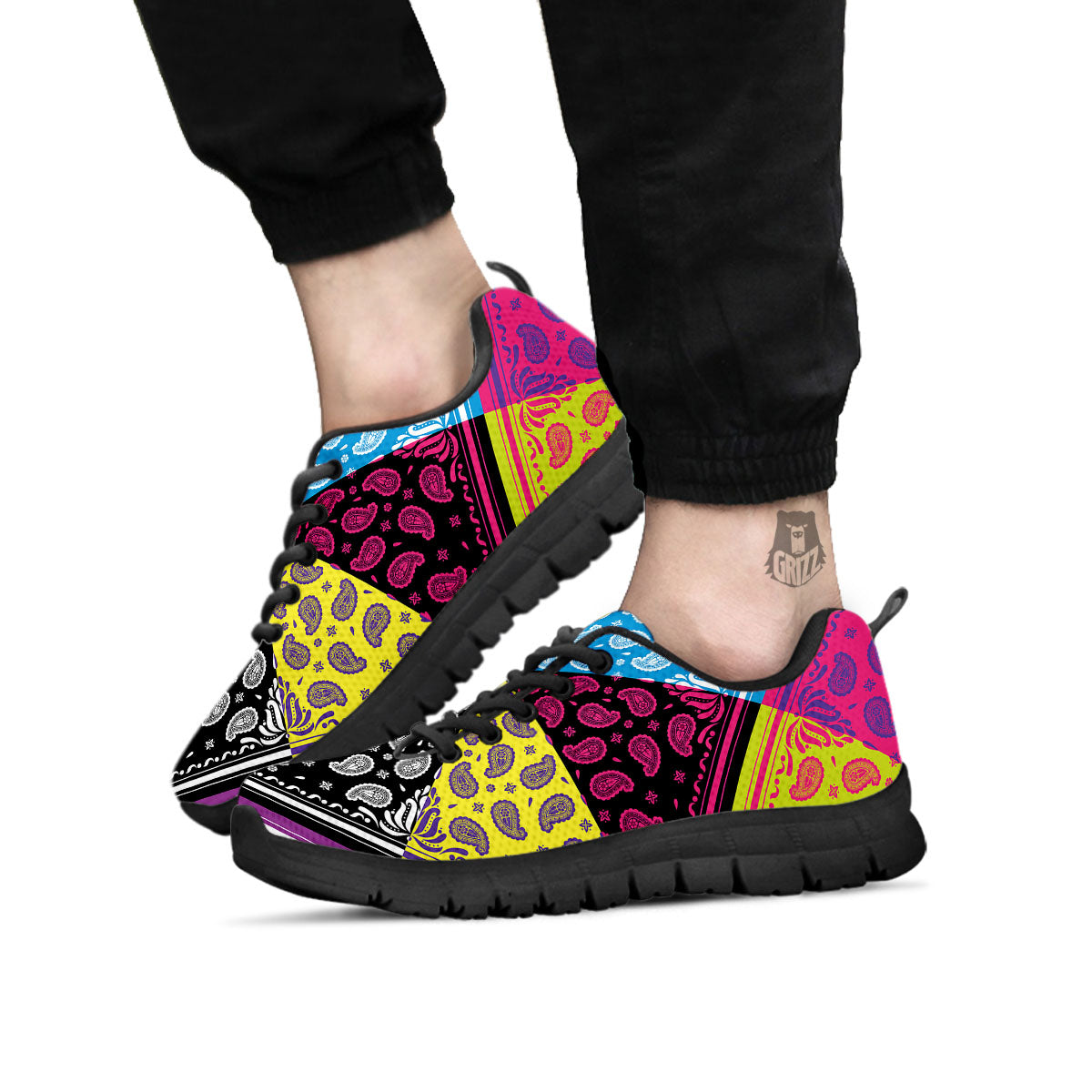 Bandana Paisley Colorful Square Print Black Sneaker-grizzshop