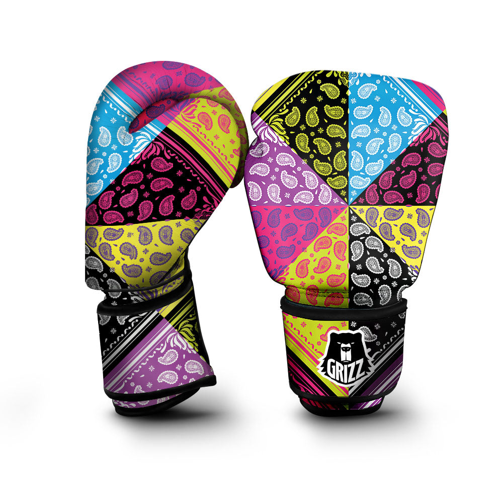 Bandana Paisley Colorful Square Print Boxing Gloves-grizzshop