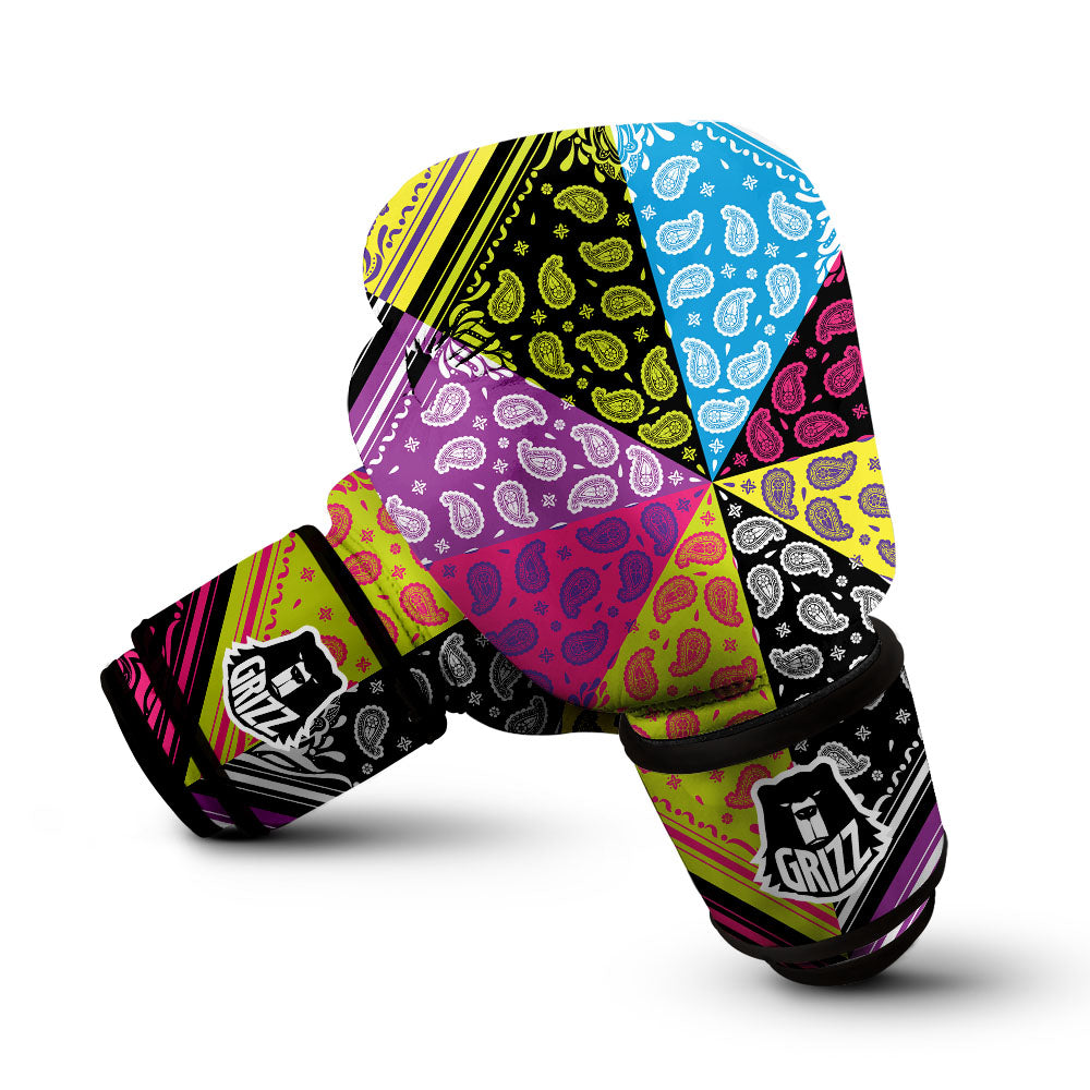 Bandana Paisley Colorful Square Print Boxing Gloves-grizzshop