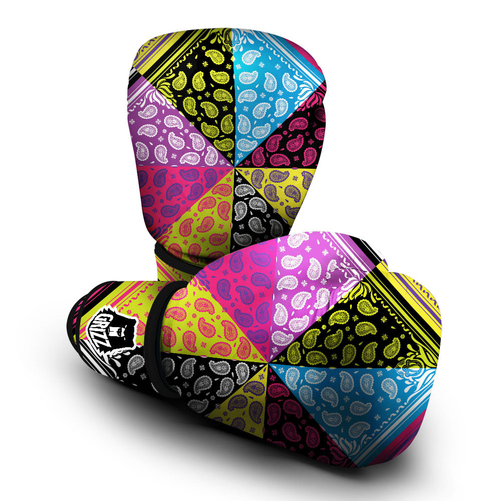 Bandana Paisley Colorful Square Print Boxing Gloves-grizzshop