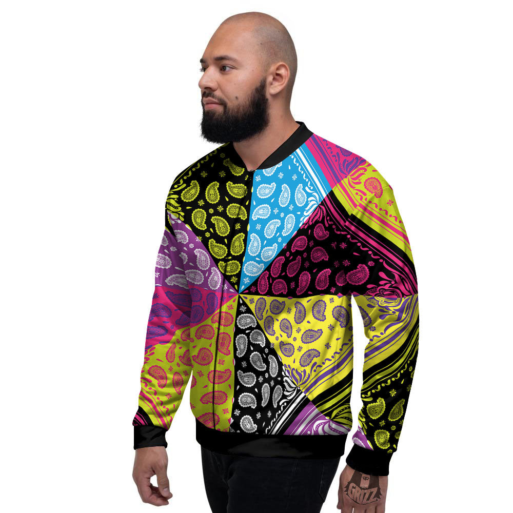 Bandana Paisley Colorful Square Print Men's Bomber Jacket-grizzshop