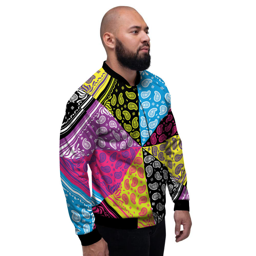 Bandana Paisley Colorful Square Print Men's Bomber Jacket-grizzshop