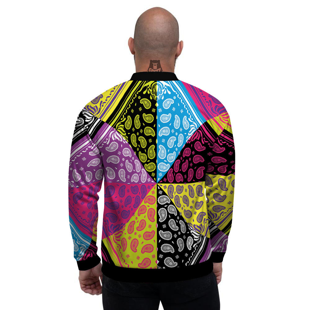 Bandana Paisley Colorful Square Print Men's Bomber Jacket-grizzshop