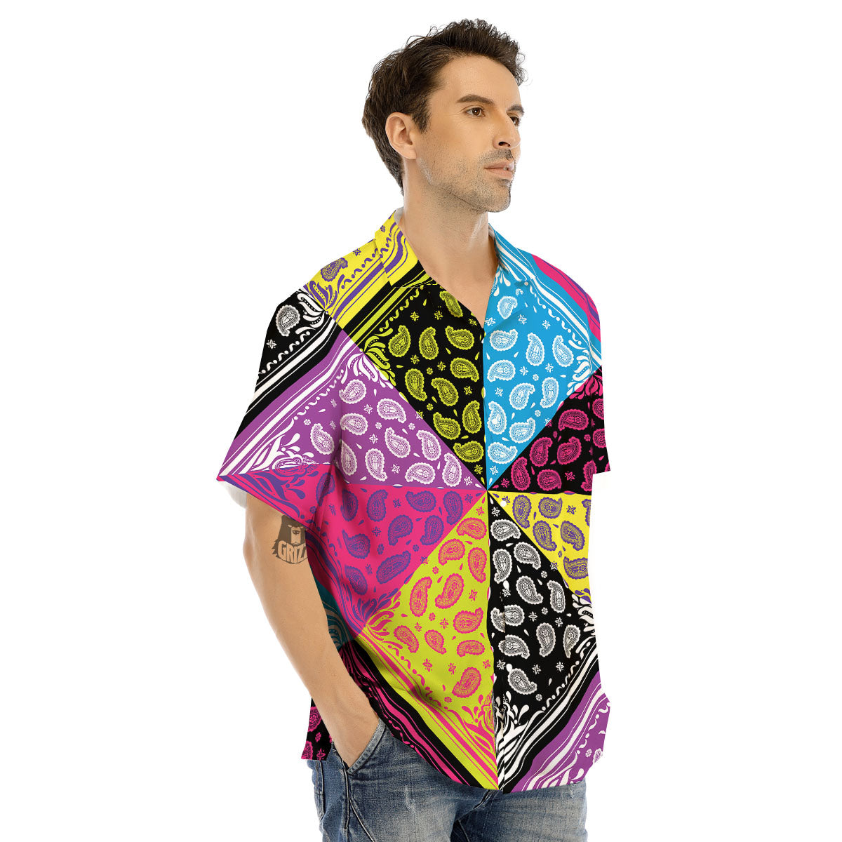 Bandana Paisley Colorful Square Print Men's Hawaiian Shirt-grizzshop