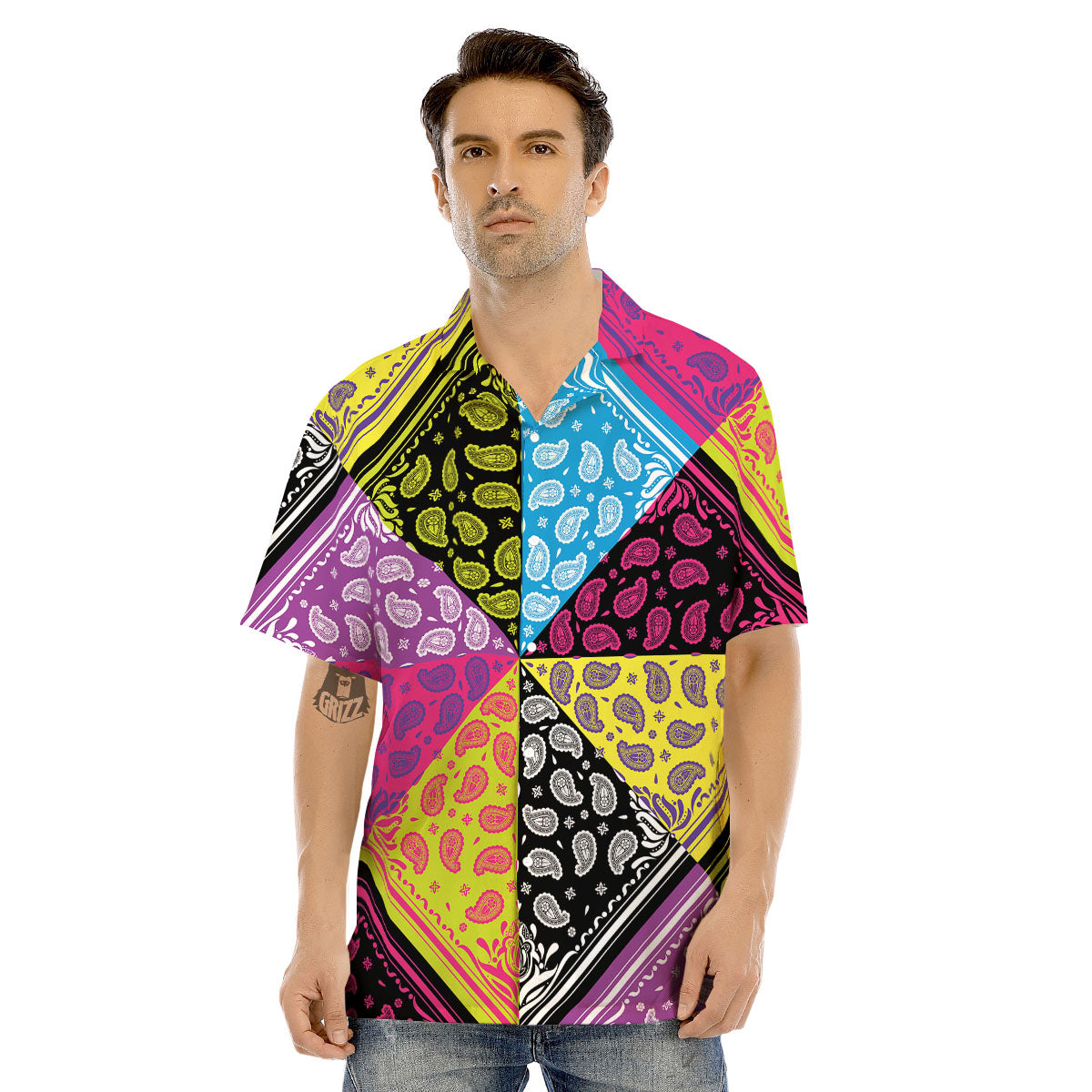 Bandana Paisley Colorful Square Print Men's Hawaiian Shirt-grizzshop