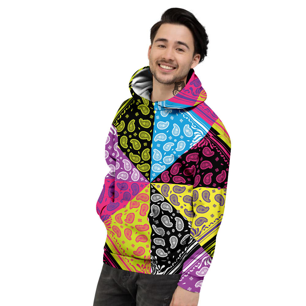 Bandana Paisley Colorful Square Print Men's Hoodie-grizzshop