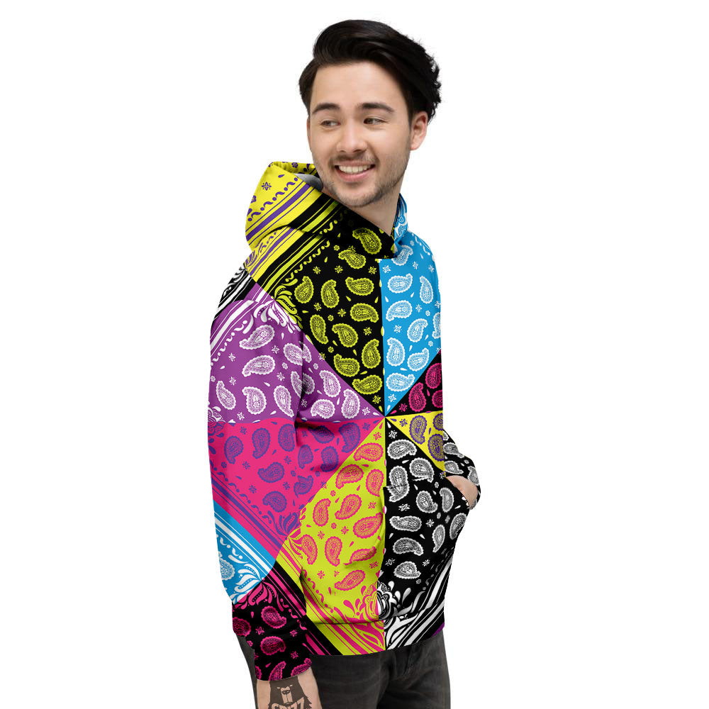 Bandana Paisley Colorful Square Print Men's Hoodie-grizzshop