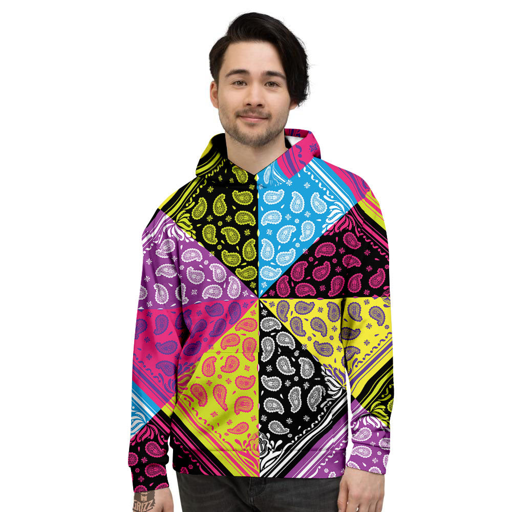 Bandana Paisley Colorful Square Print Men's Hoodie-grizzshop