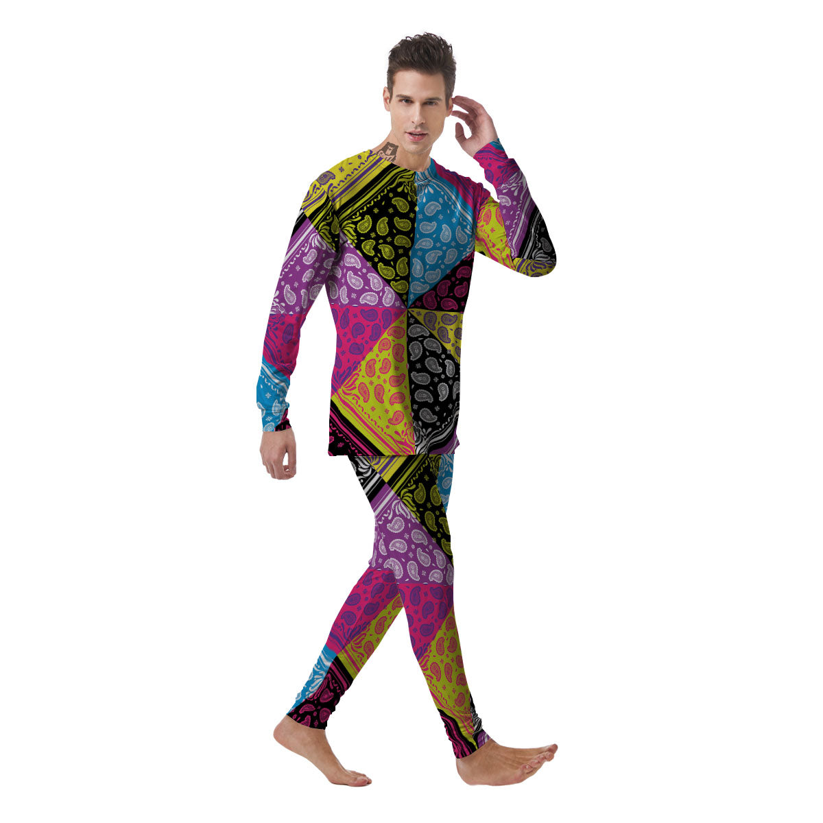 Bandana Paisley Colorful Square Print Men's Pajamas-grizzshop